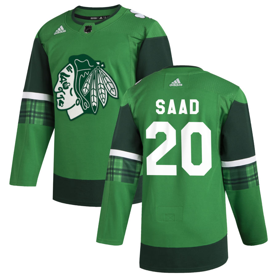 Chicago Blackhawks 20 Brandon Saad Men Adidas 2020 St. Patrick Day Stitched NHL Jersey Green